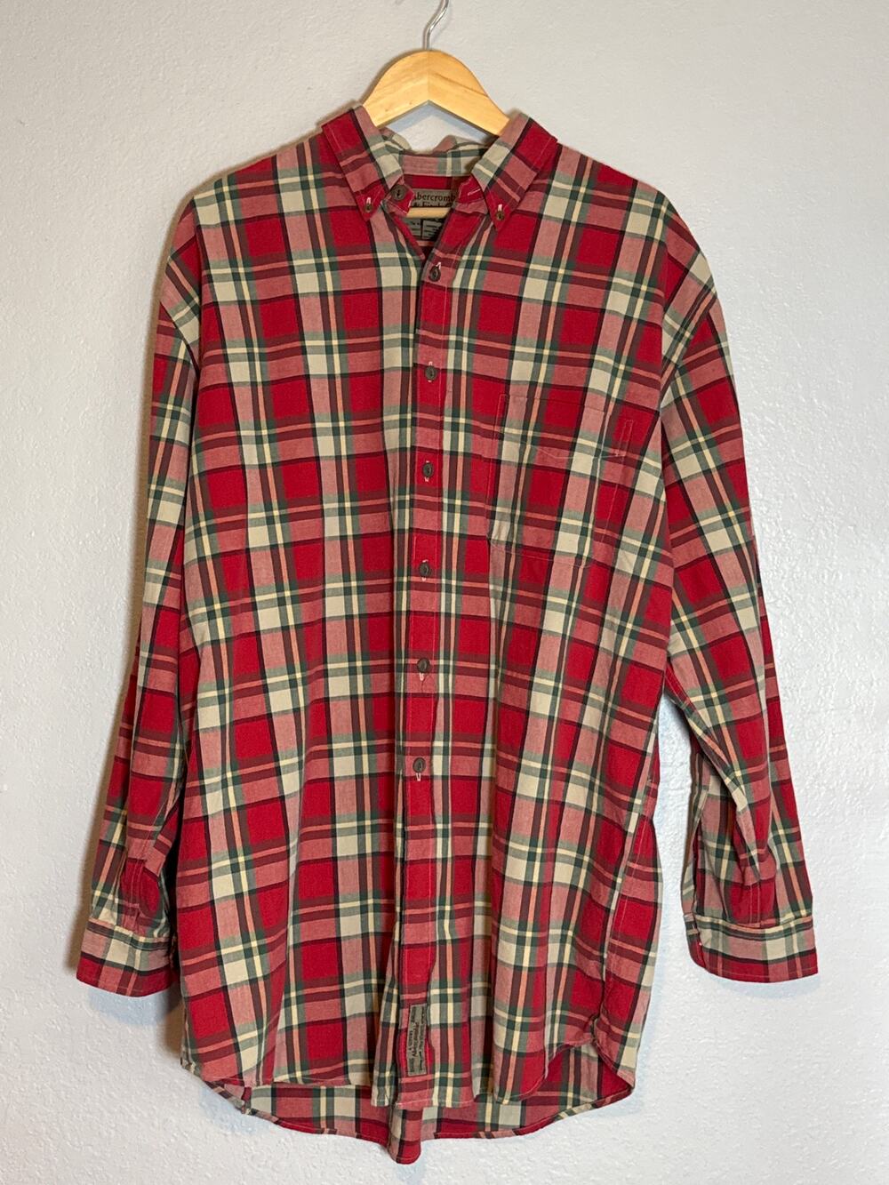 Vintage Abercrombie Fitch Big Shirt Plaid Flannel Mens Medium Red Oversized